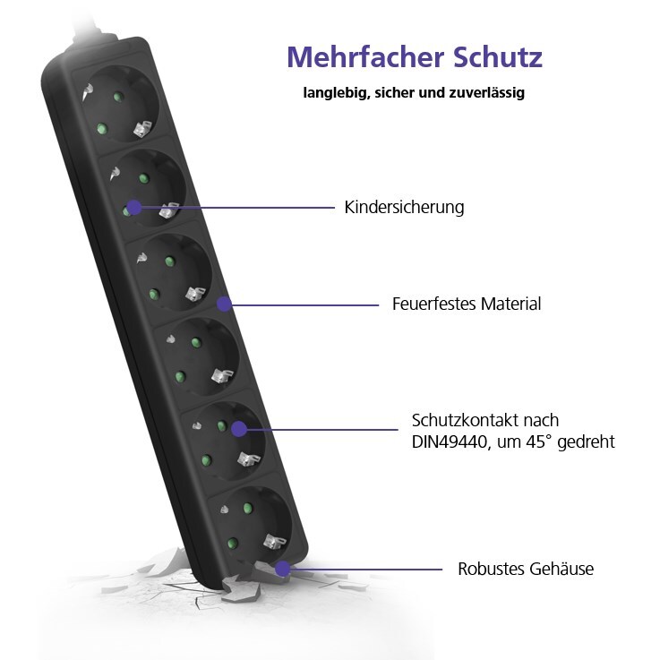 helos Steckdosenleiste CLASSIC, 6-fach, 3,0 m, ohne Schalter