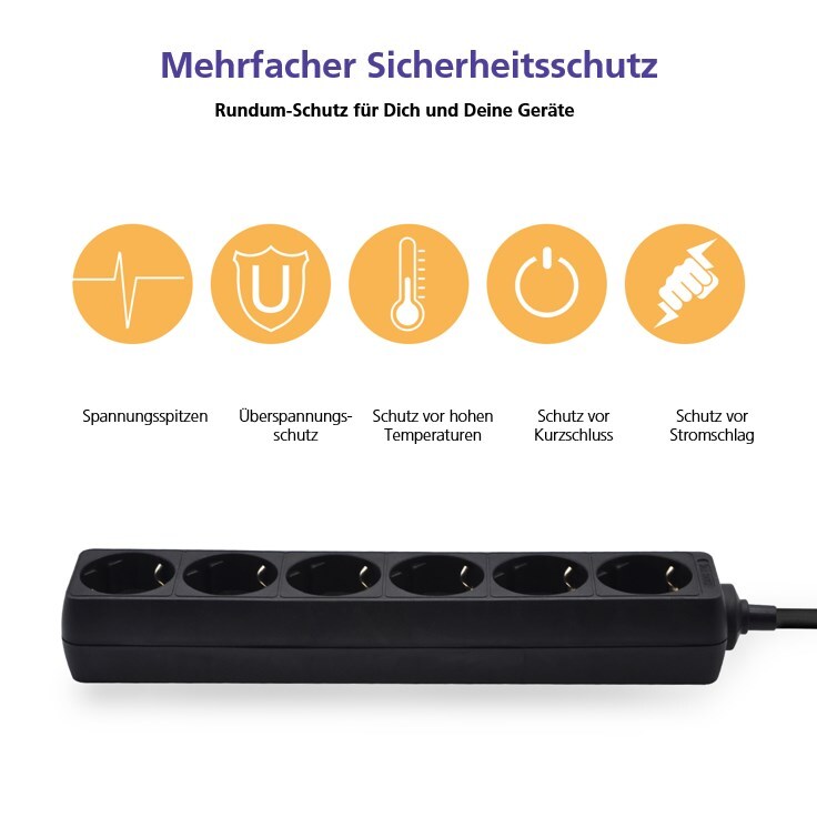 helos Steckdosenleiste CLASSIC, 6-fach, 3,0 m, ohne Schalter