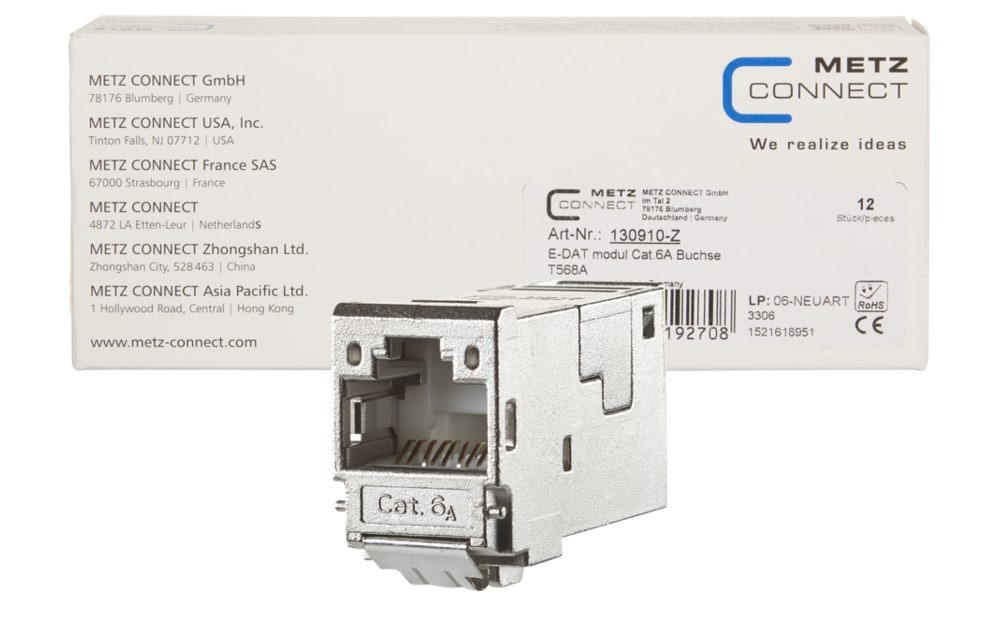 METZ CONNECT E-DAT modul Cat.6A RJ45 8(8) hona, 12-pack