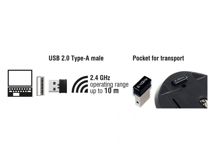 Delock ergonomisk optisk mus, 5 knappar, 2,4 GHz trådlös