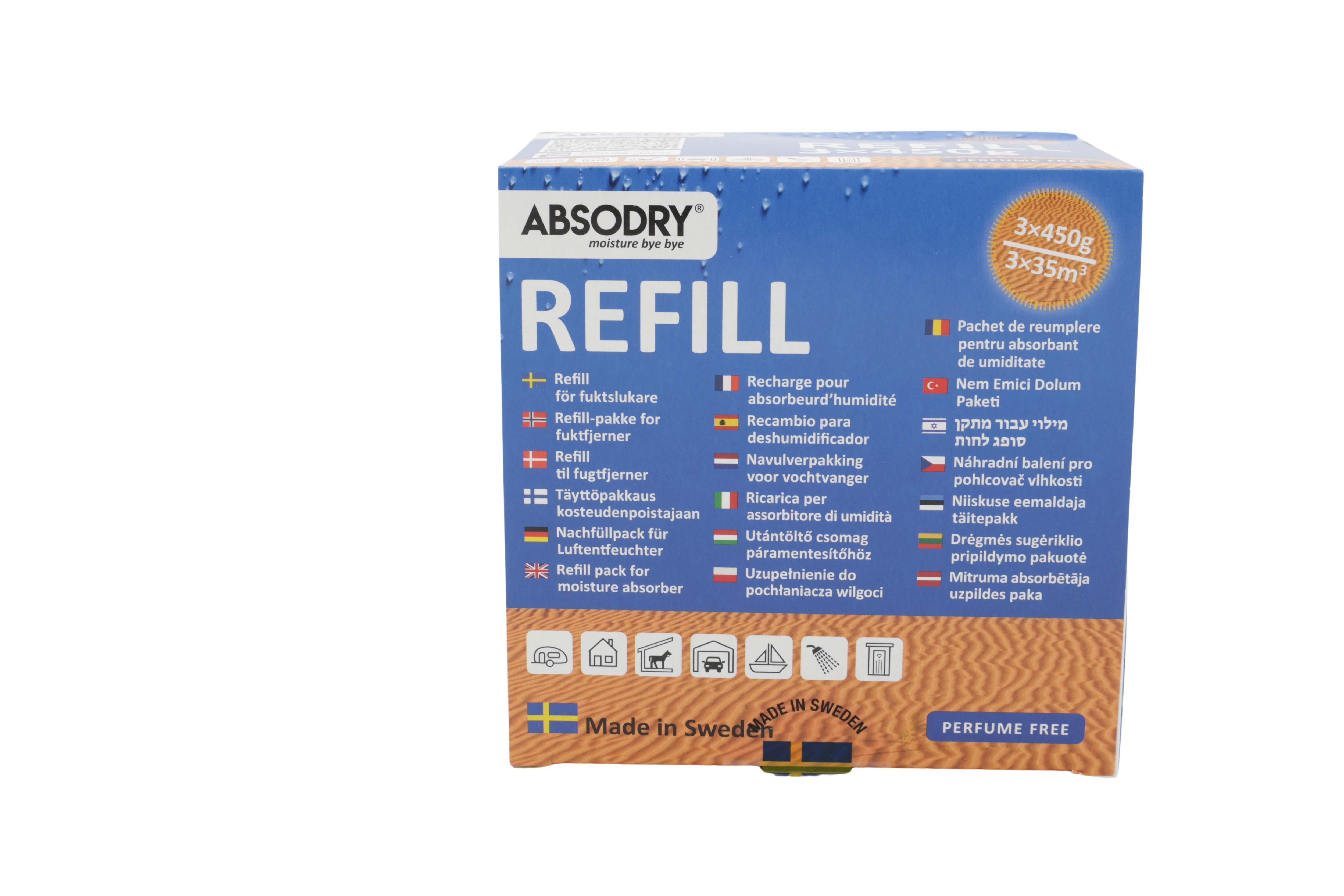 Absodry refillpåse 3 x 450 g, i kartong