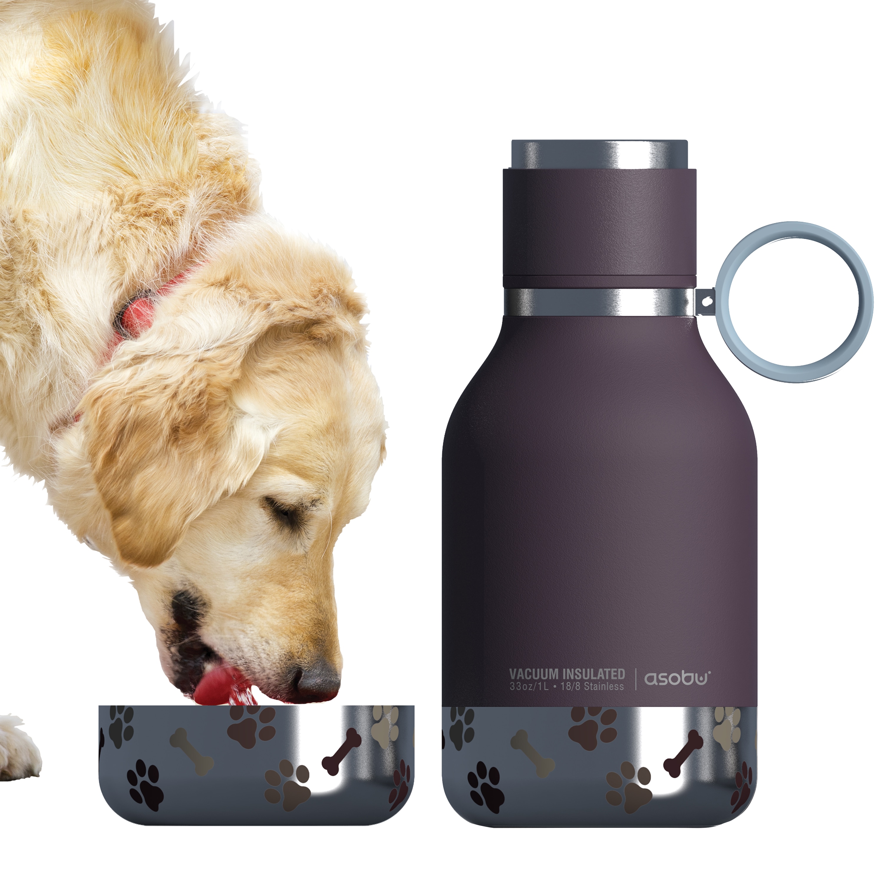 Asobu Dog Bowl Bottle – rostfri flaska med avtagbar hundskål, 1 liter