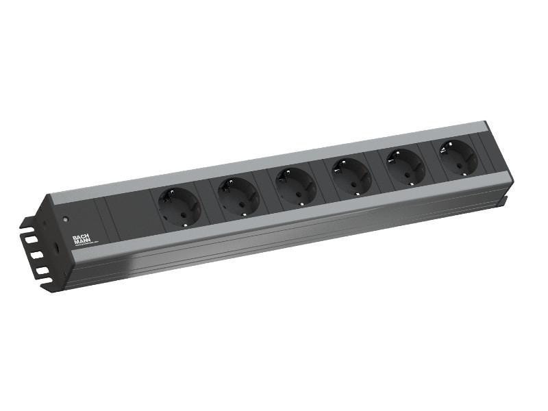 Bachmann Handwerkerleiste 6-vägs, 19"-kompatibel, svart, 2,0 m, utan strömbrytare
