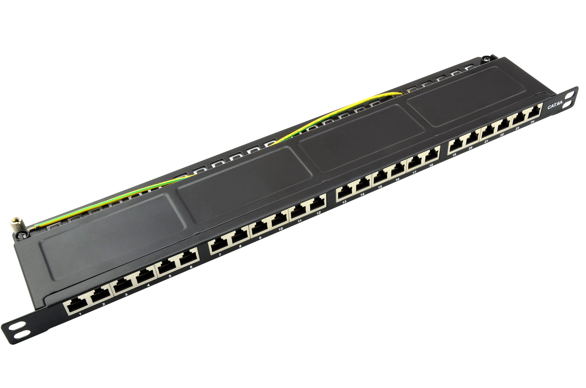 helos Cat.6a LSA 19" patchpanel 1U 24-port svart