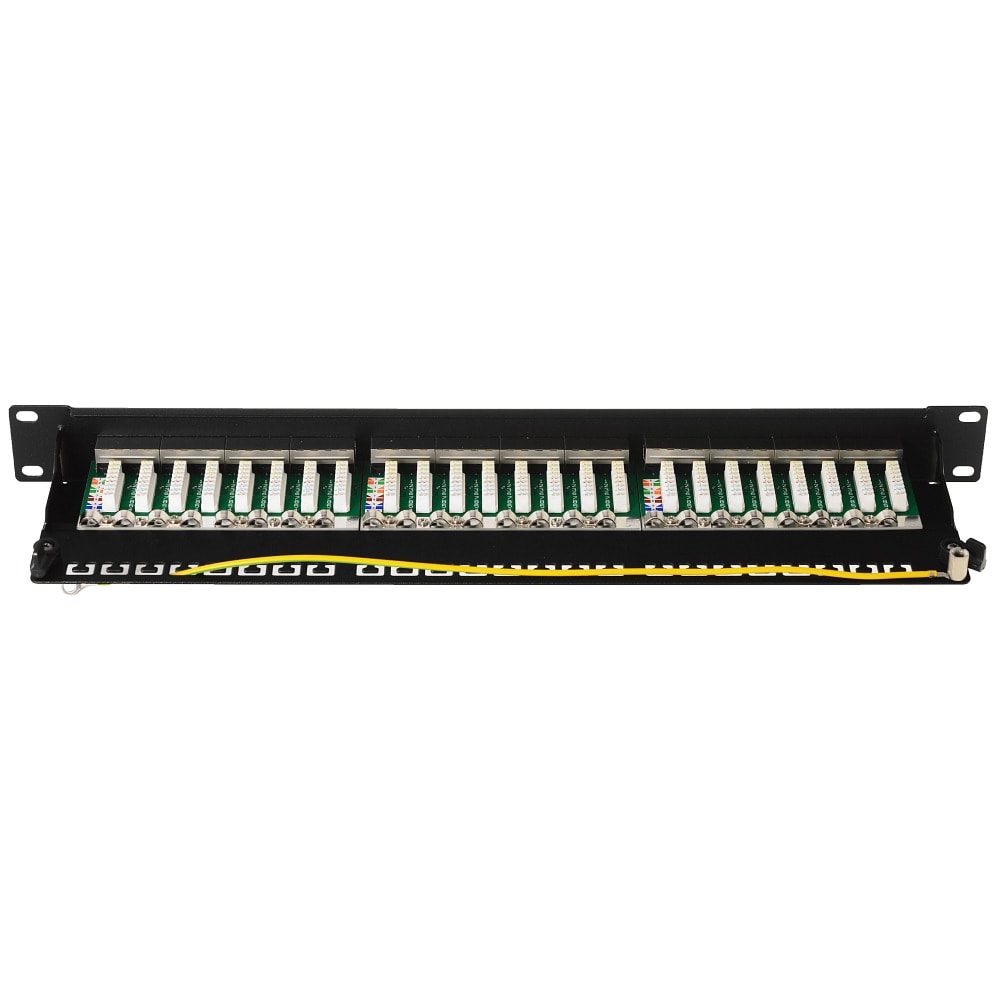 helos Cat.6a LSA 19" patchpanel 1U 24-port svart