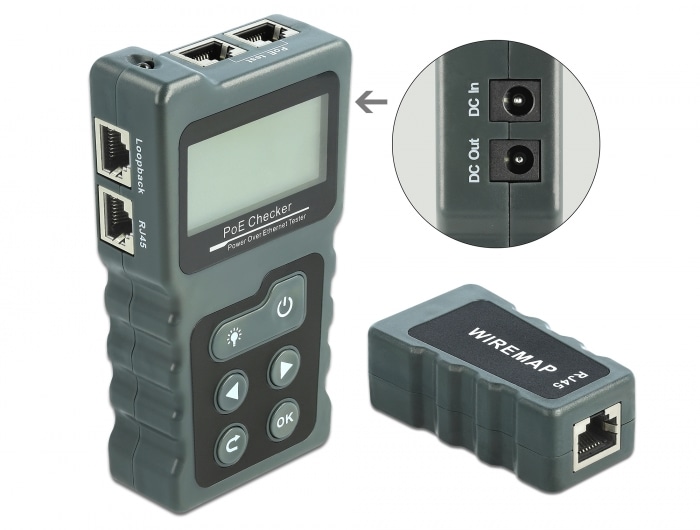 Delock LCD-kabeltestare RJ45 / PoE / DC