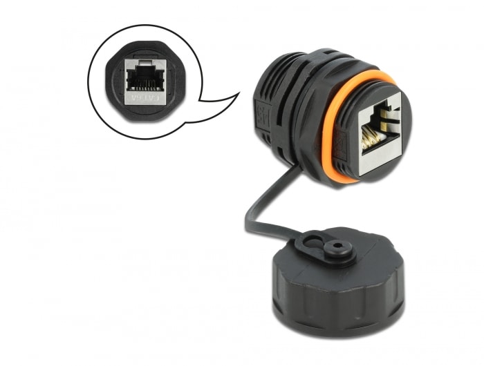 Delock kabelkoppling RJ45 hona till RJ45 hona Cat.6A med skyddskåpa