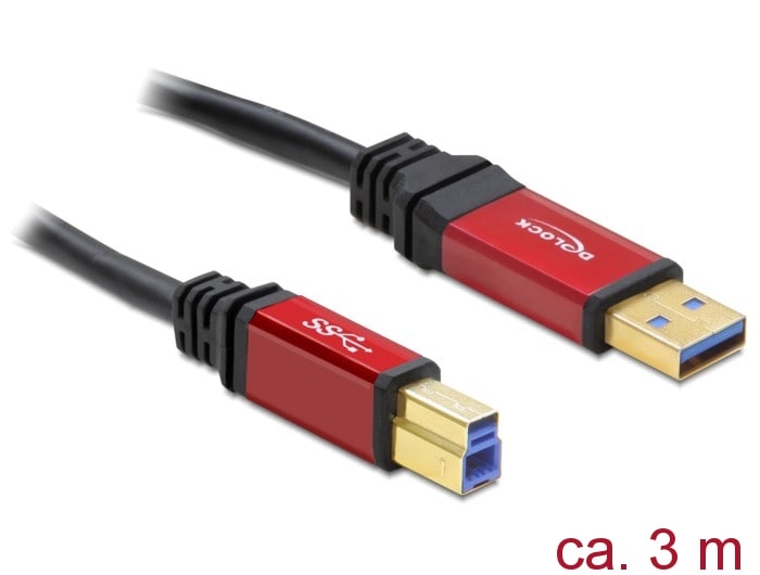 Delock USB 3.0-kabel Typ-A hane till Typ-B hane 3 m Premium
