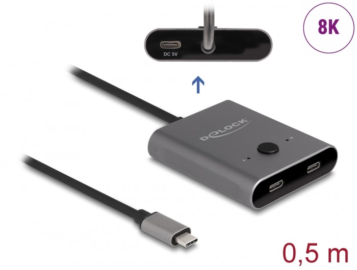 Delock USB 10 Gbps USB Type-C-switch 2 till 1, bidirektionell, 8K