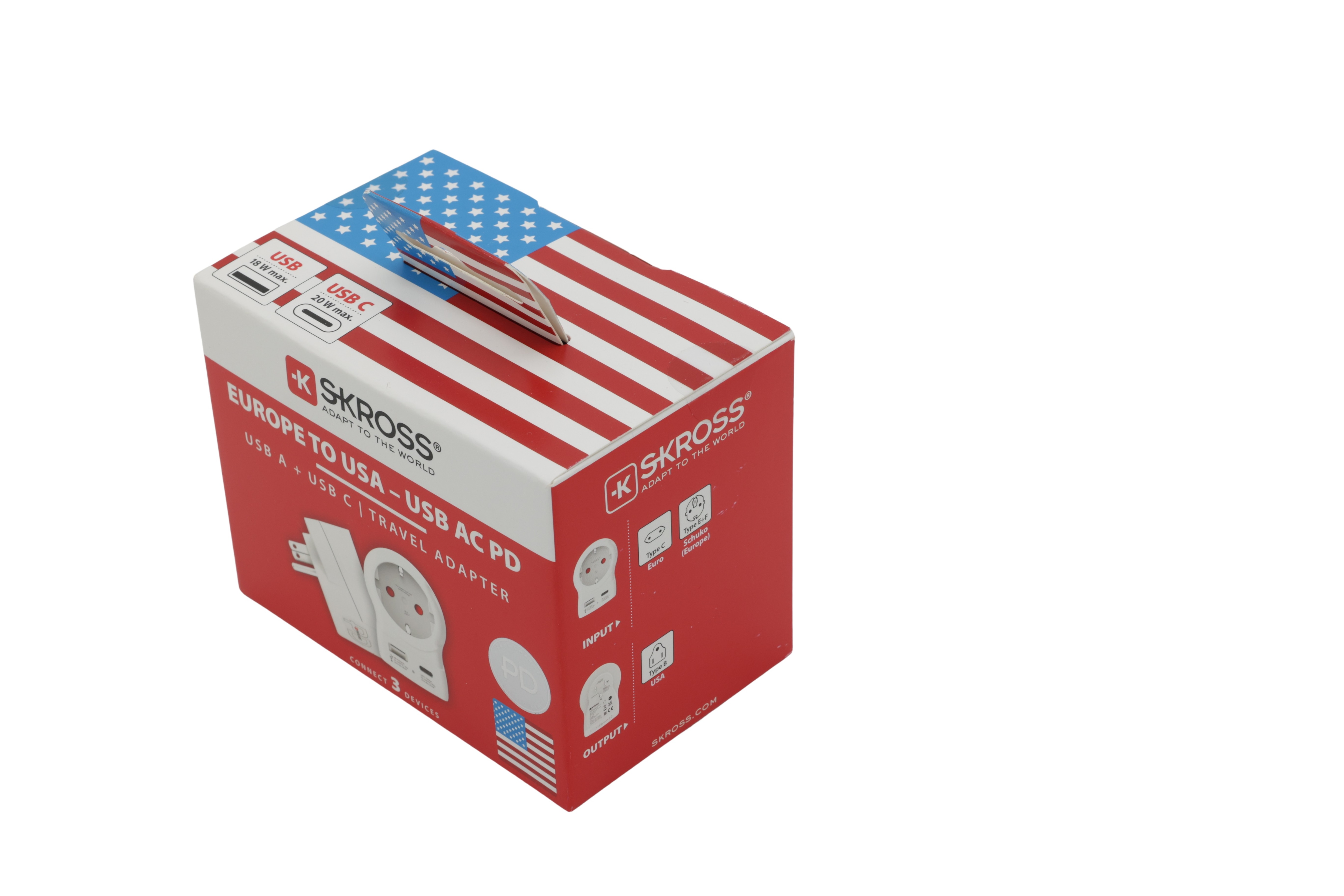 SKROSS landadapter Europa till USA med USB (AC20PD)