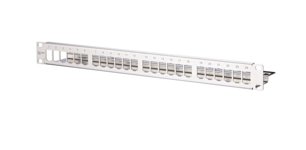 METZ CONNECT modulträger 19 tum 1HE, 24 portar, rostfritt stål, obestyckad