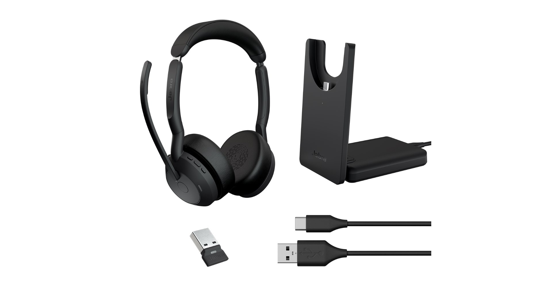 Jabra Evolve2 55 MS Stereo med Link380a/390a och fällbara högtalare