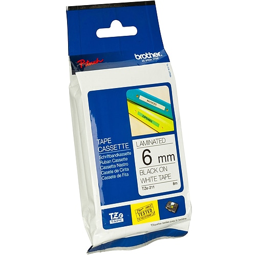 Brother TZe-211 märktejp svart på vit, 6 mm x 8 m, laminerad