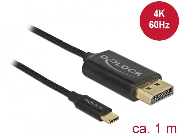 Delock USB-C till DisplayPort-kabel (DP Alt Mode) 4K 60 Hz 1 m