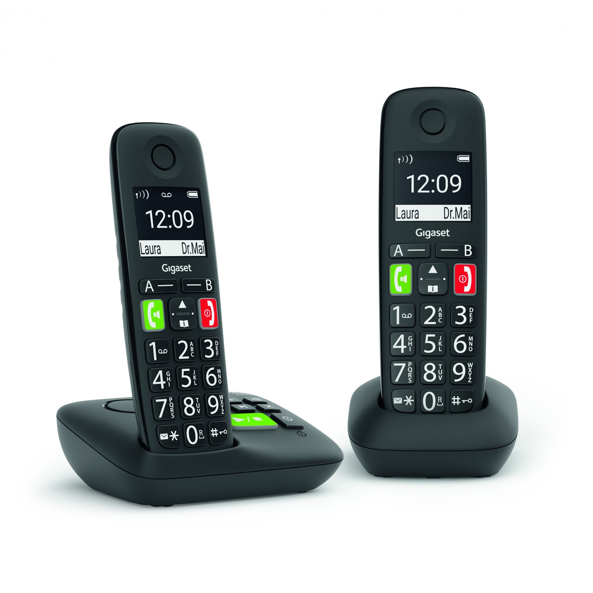 Gigaset E290A Duo stort trådlöst telefonset med telefonsvarare – svart
