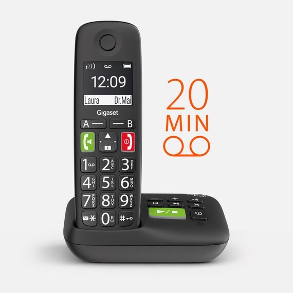 Gigaset E290A Duo stort trådlöst telefonset med telefonsvarare – svart