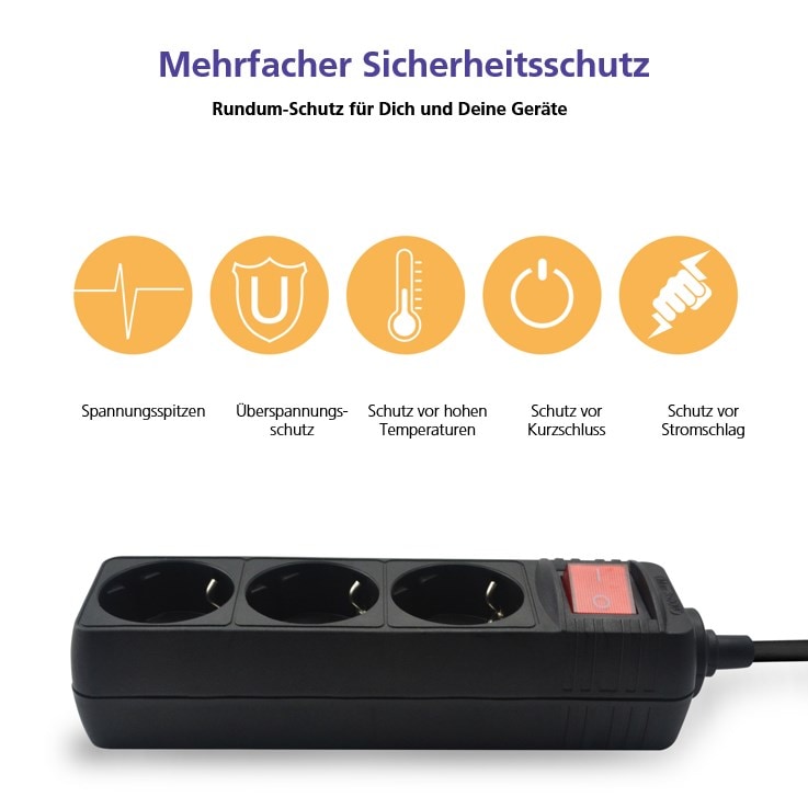helos Steckdosenleiste CLASSIC, 3-fach, 5,0 m, mit Schalter