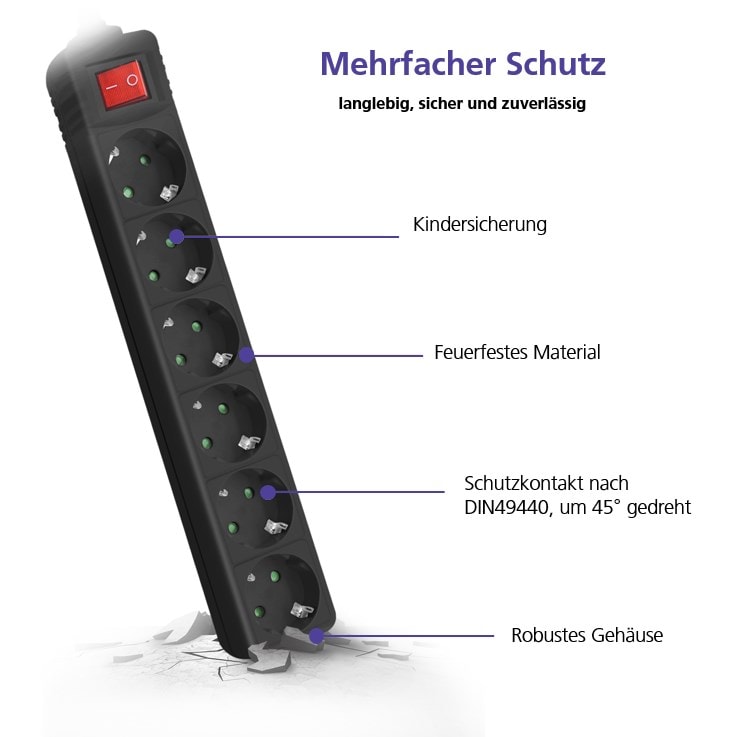 helos Steckdosenleiste CLASSIC, 6-fach, 3,0 m, mit Schalter