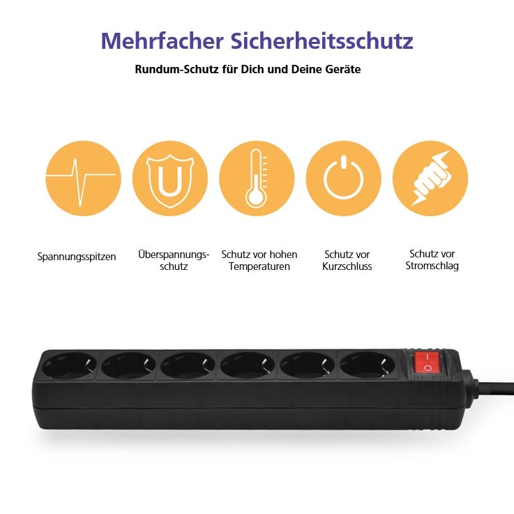 helos Steckdosenleiste CLASSIC, 6-fach, 3,0 m, mit Schalter