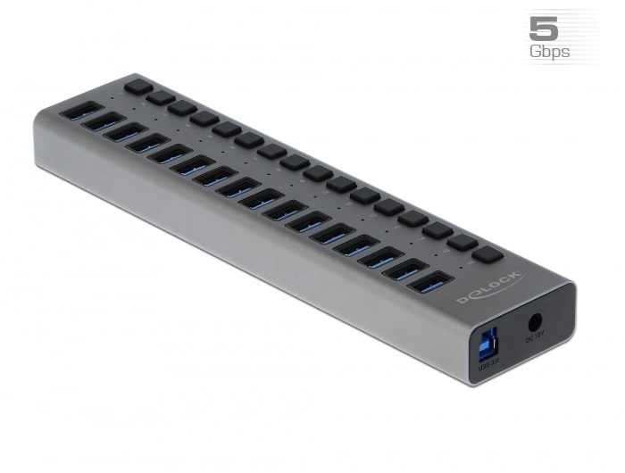 Delock extern SuperSpeed USB-hubb med 16 portar och strömbrytare
