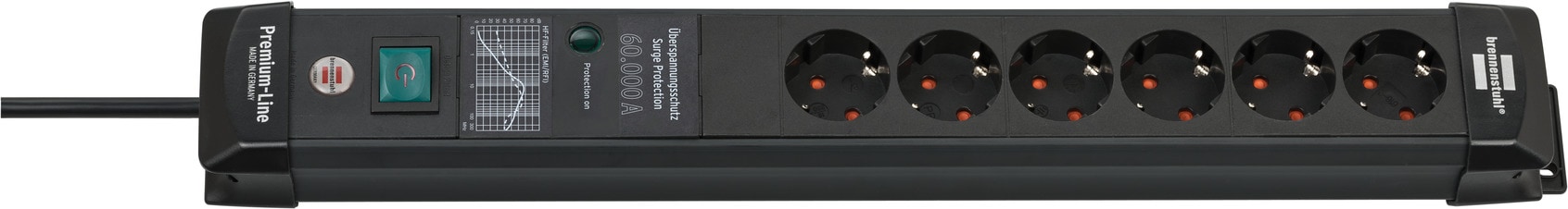 Brennenstuhl Premium-Line grenuttag med överspänningsskydd 60 000 A, 6-vägs, 3 m