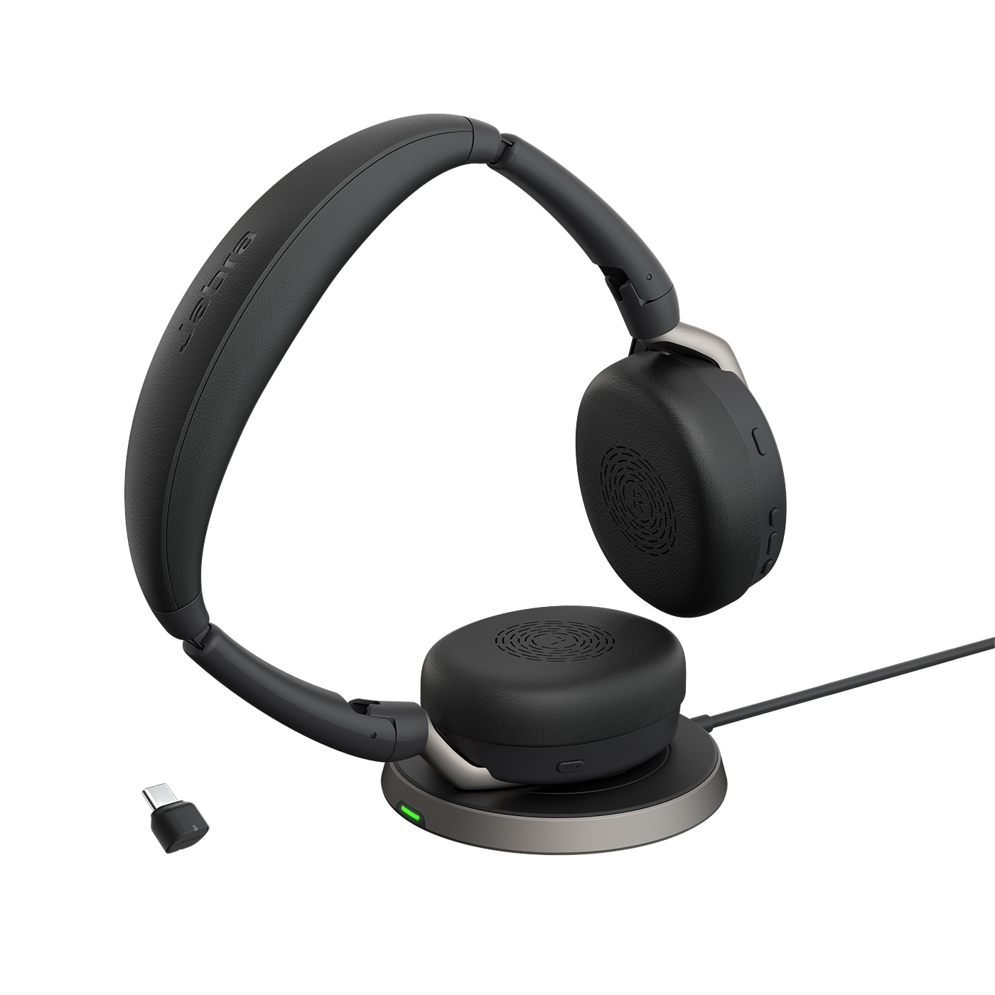 Jabra Evolve2 65 Flex UC Stereo med Link 380c och trådlös laddningsplatta