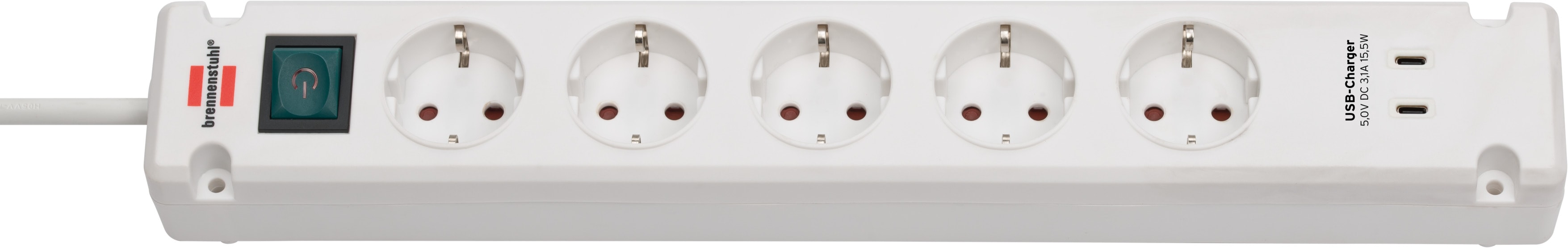 Brennenstuhl Bremounta grenuttag med 5 uttag och 2 x USB-C, 3 m