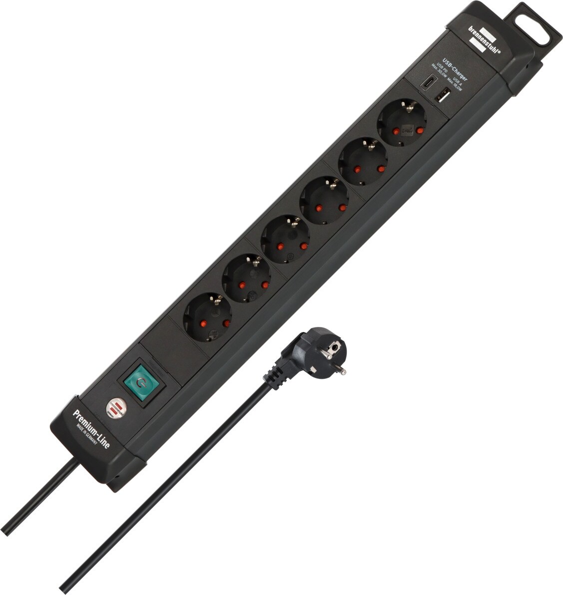 Brennenstuhl Premium-Line grenuttag 6-vägs med USB-C och USB-A, 3 m
