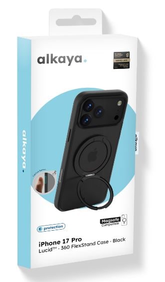 alkaya LUCID Handy Schutzhülle 360 FlexStand Case för MagSafe iPhone 17 Pro, svart