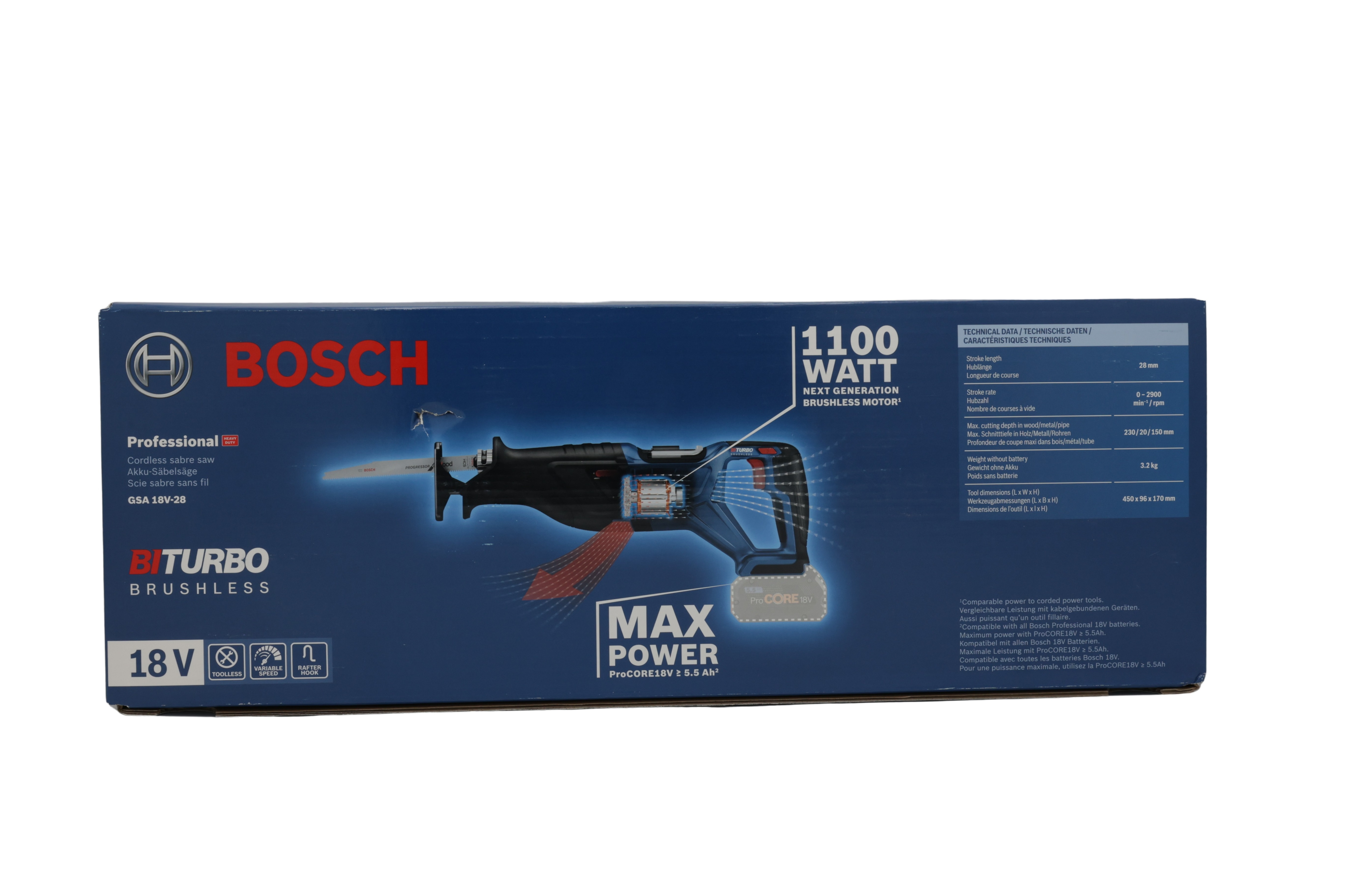 Bosch Professional 18V BITURBO sladdlös tigersåg GSA 18V-28 (utan batteri/laddare)