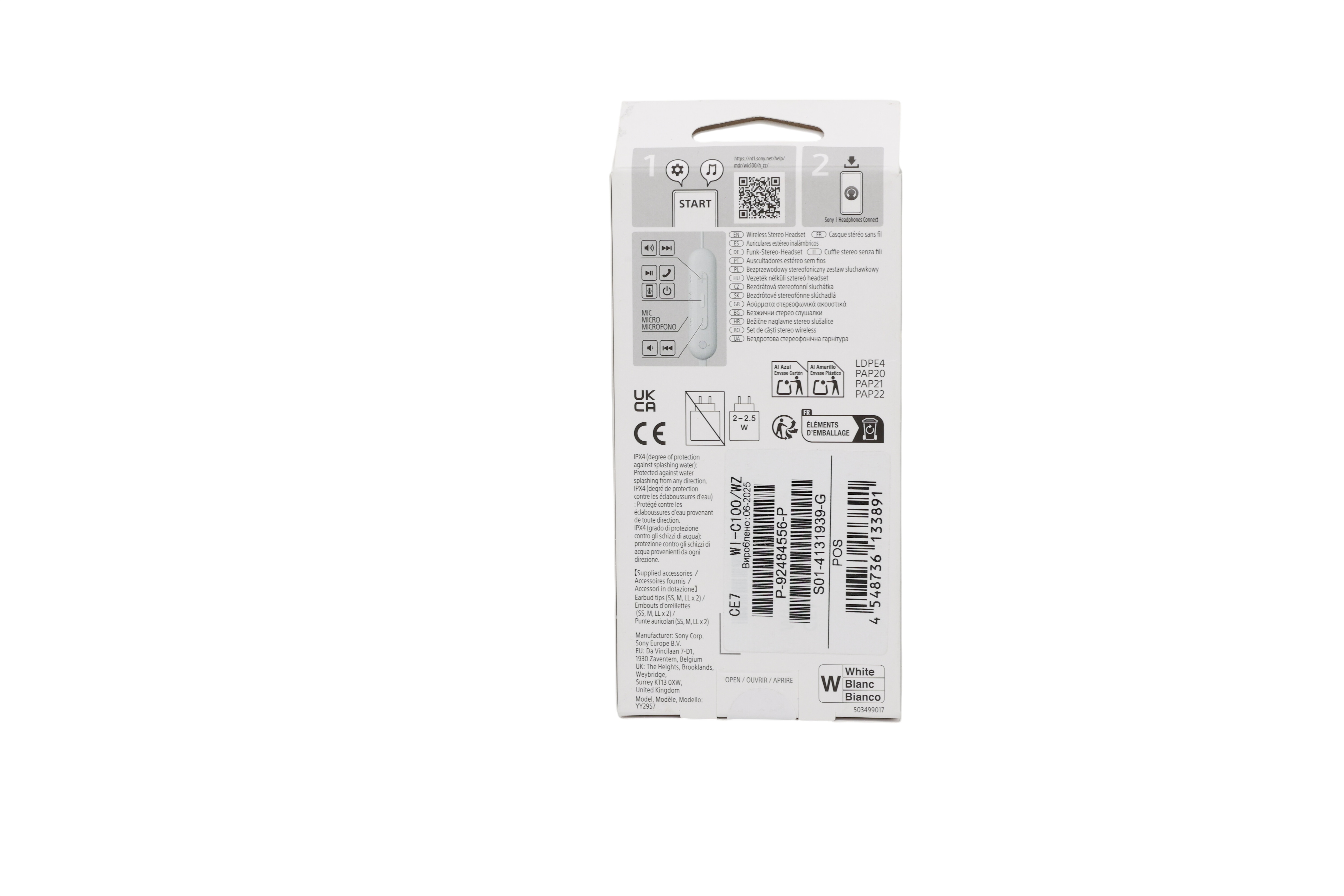 Sony WI-C100 kabellose In-Ear-Kopfhörer, white