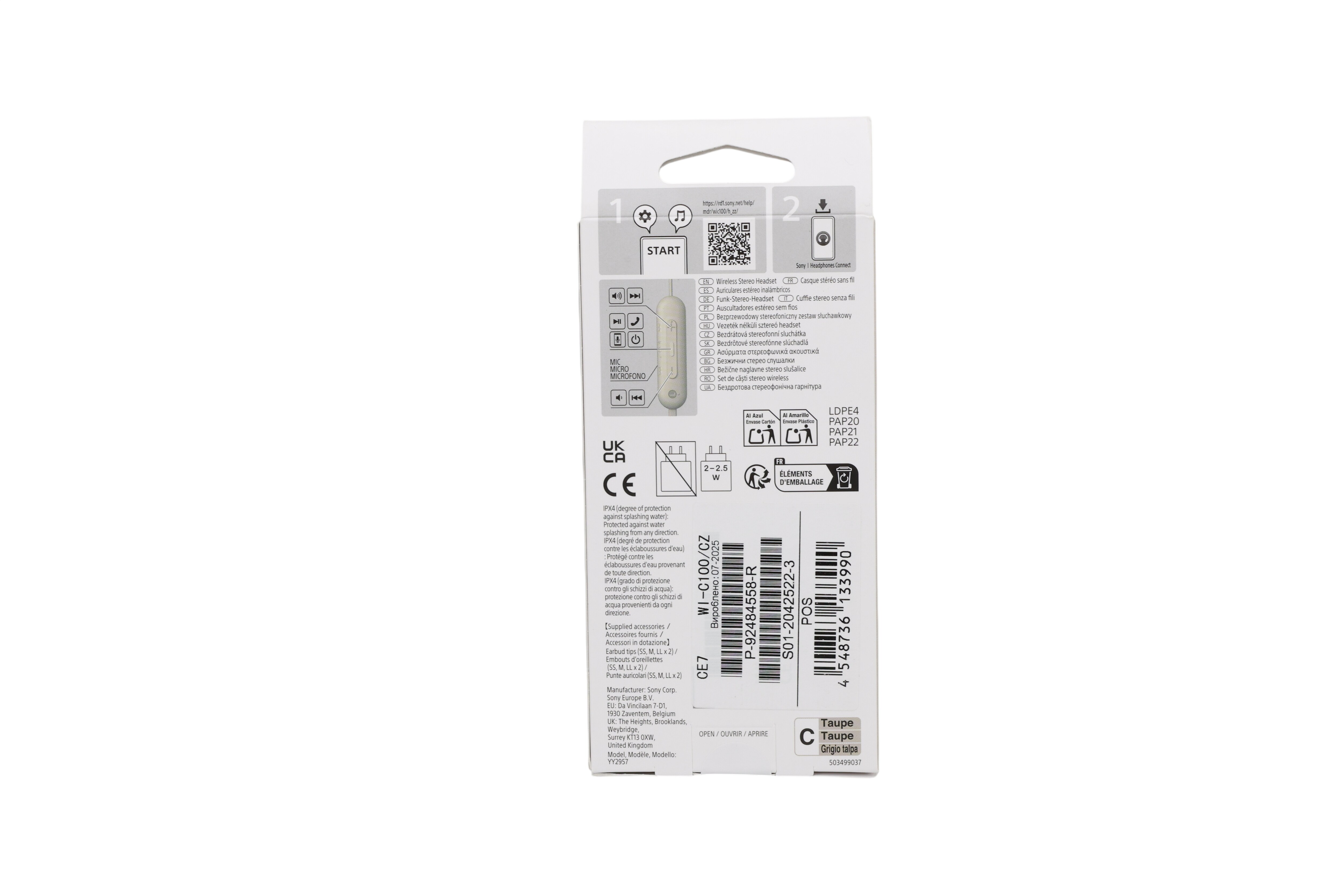 Sony WI-C100 kabellose In-Ear-Kopfhörer, taupe