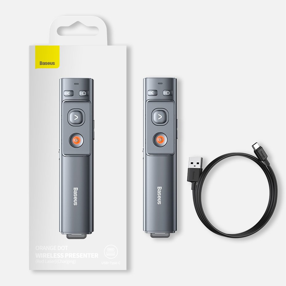 Baseus Orange Dot trådlös presentationslaserpekare - grå (med batteri)