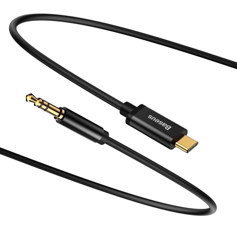 Baseus AUX 3,5 mm minijack - USB typ C kabel för surfplatta och telefon, 120 cm, svart (CAM01-01)