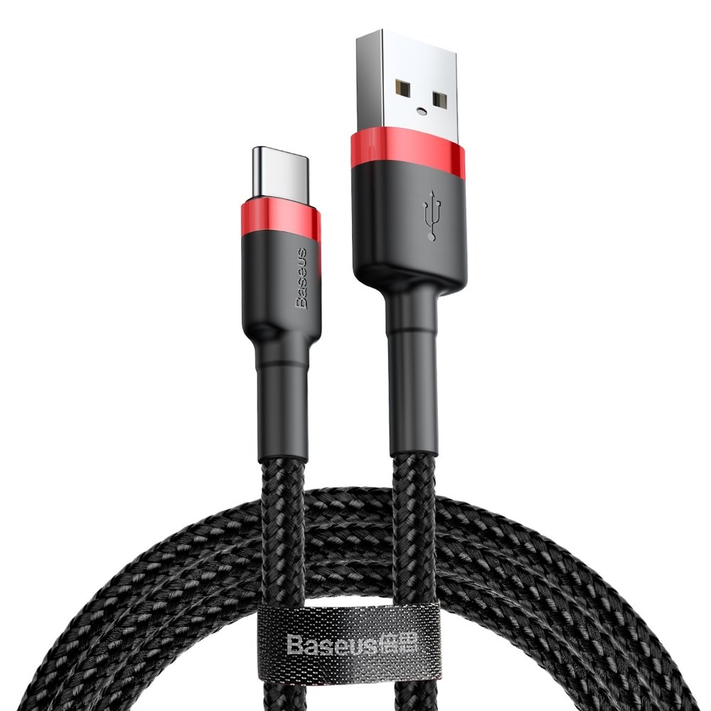 Baseus Cafule Cable hållbar nylonkabel USB / USB-C QC3.0 2A 3M svart-röd (CATKLF-U91)