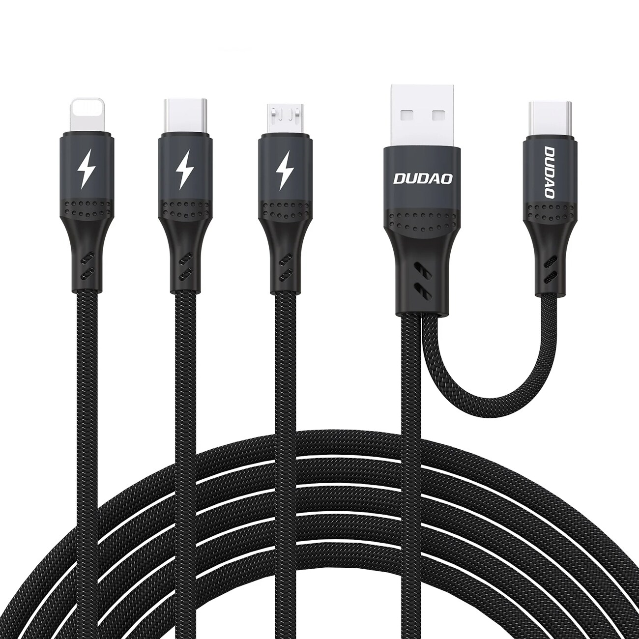 Dudao L3W USB-A/USB-C till Lightning/USB-C/MicroUSB 66W-kabel - svart