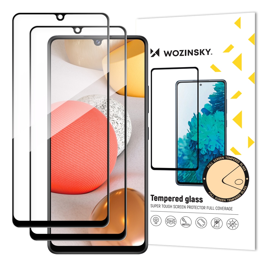 Wozinsky 2x Härdat glas Super Tough skärmskydd för Samsung Galaxy A42 5G, svart, Case Friendly