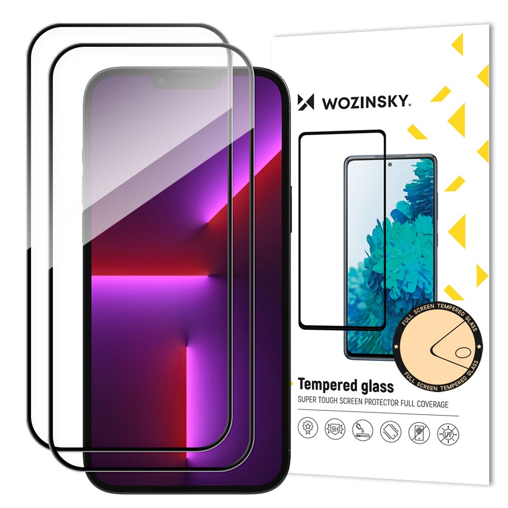 Wozinsky 2x Super Durable Full Glue Tempered Glass Fullskärm Case Friendly iPhone 14 Pro Max Black