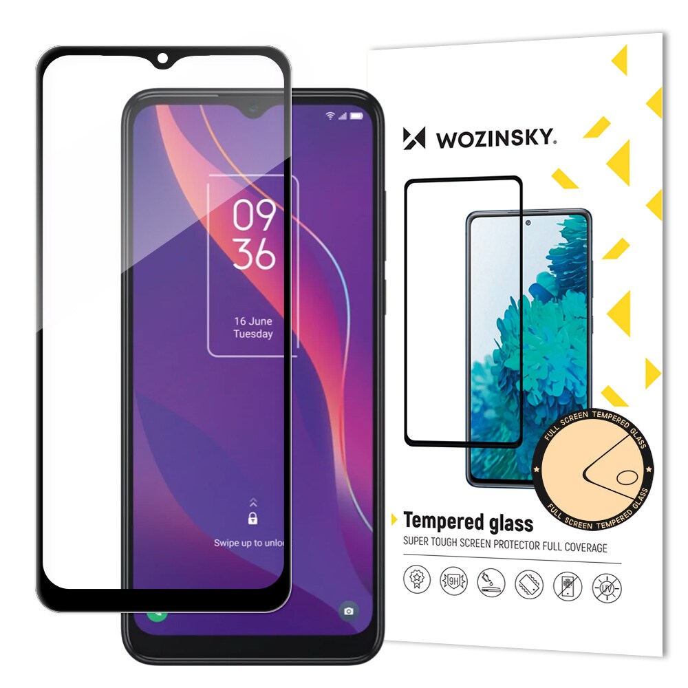 Wozinsky super tuff Full Lim härdat glas fullskärm med ram Case Friendly TCL 306 svart
