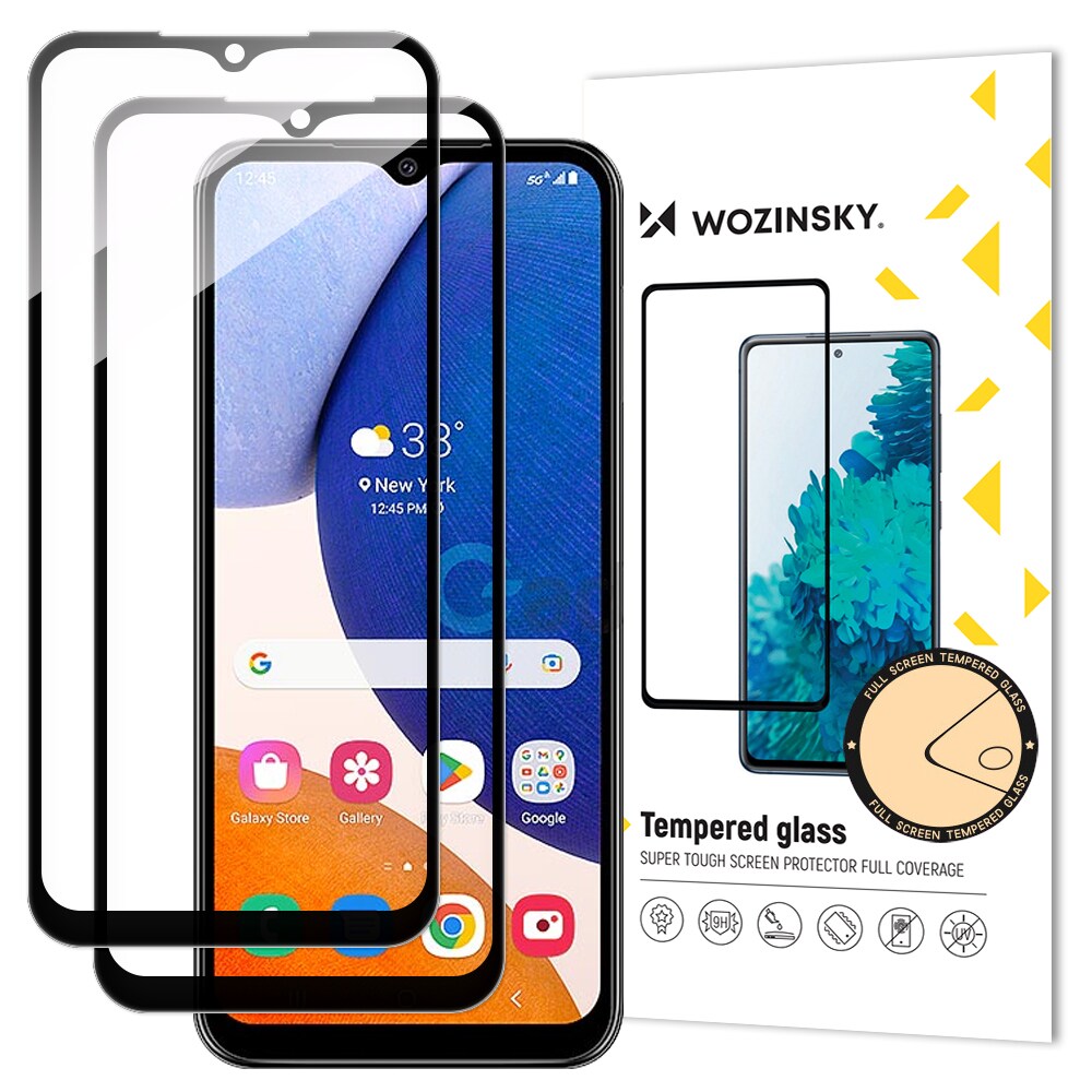 Wozinsky 2x 9H härdat glas med full limning till Samsung Galaxy A14 5G - svart ram