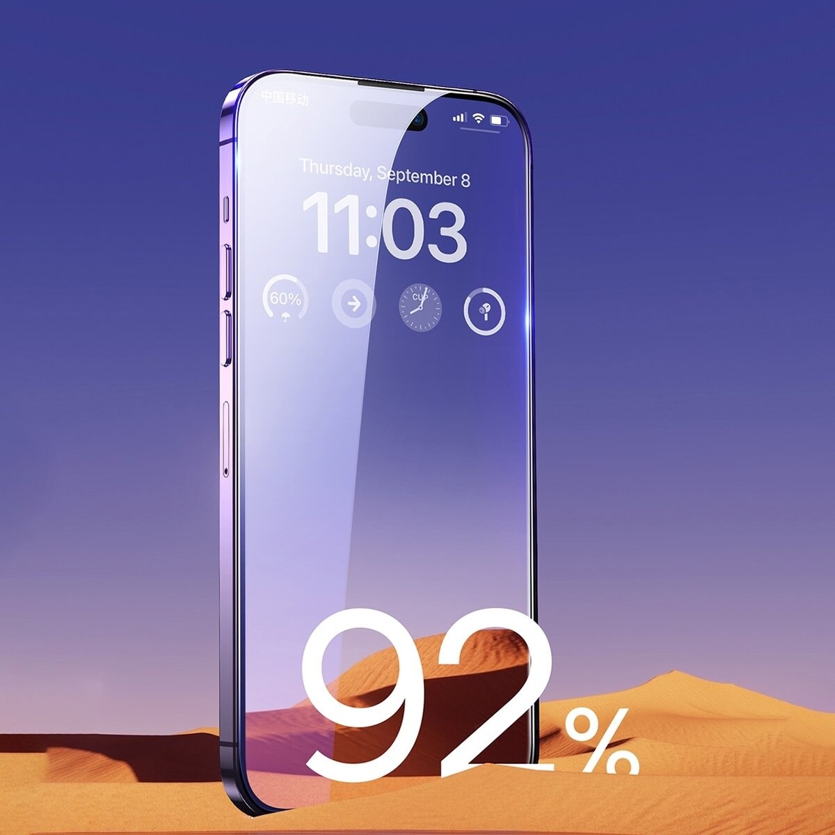 Baseus Härdat glas för iPhone 14 Pro Max med blåljusfilter & 0,3 mm högtalarskydd + monteringsram