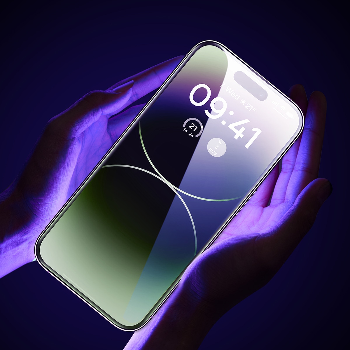 Baseus Härdat glas för iPhone 14 Pro med blåljusfilter och 0,3 mm högtalarskydd + monteringsram