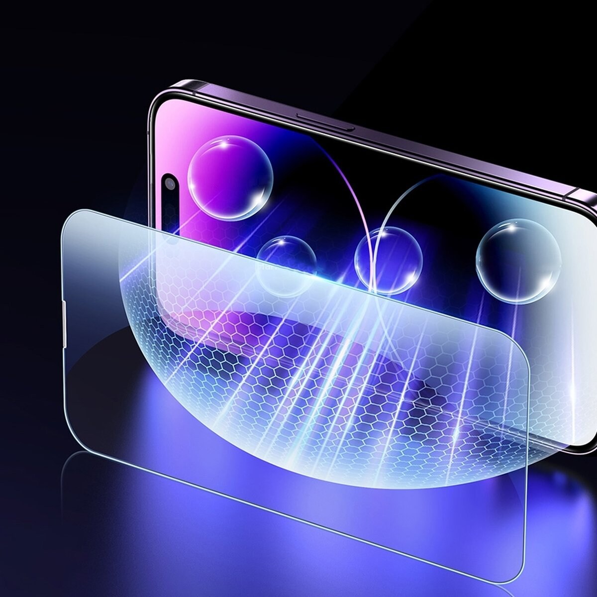 Baseus Härdat glas för iPhone 14 Pro med blåljusfilter och 0,3 mm högtalarskydd + monteringsram