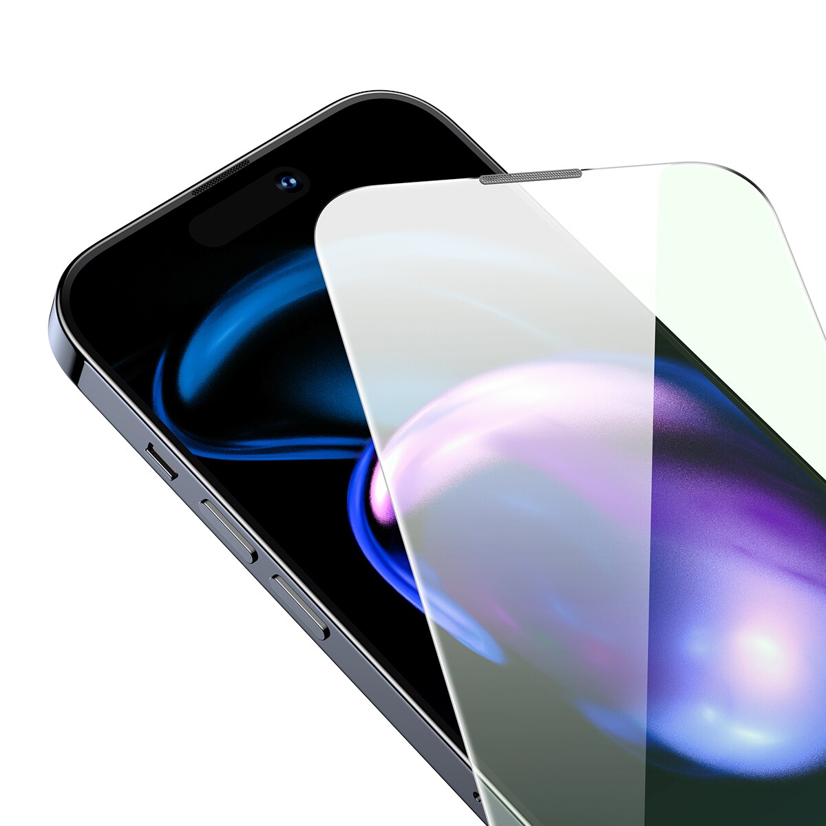 Baseus Härdat glas för iPhone 14 Pro med blåljusfilter och 0,3 mm högtalarskydd + monteringsram