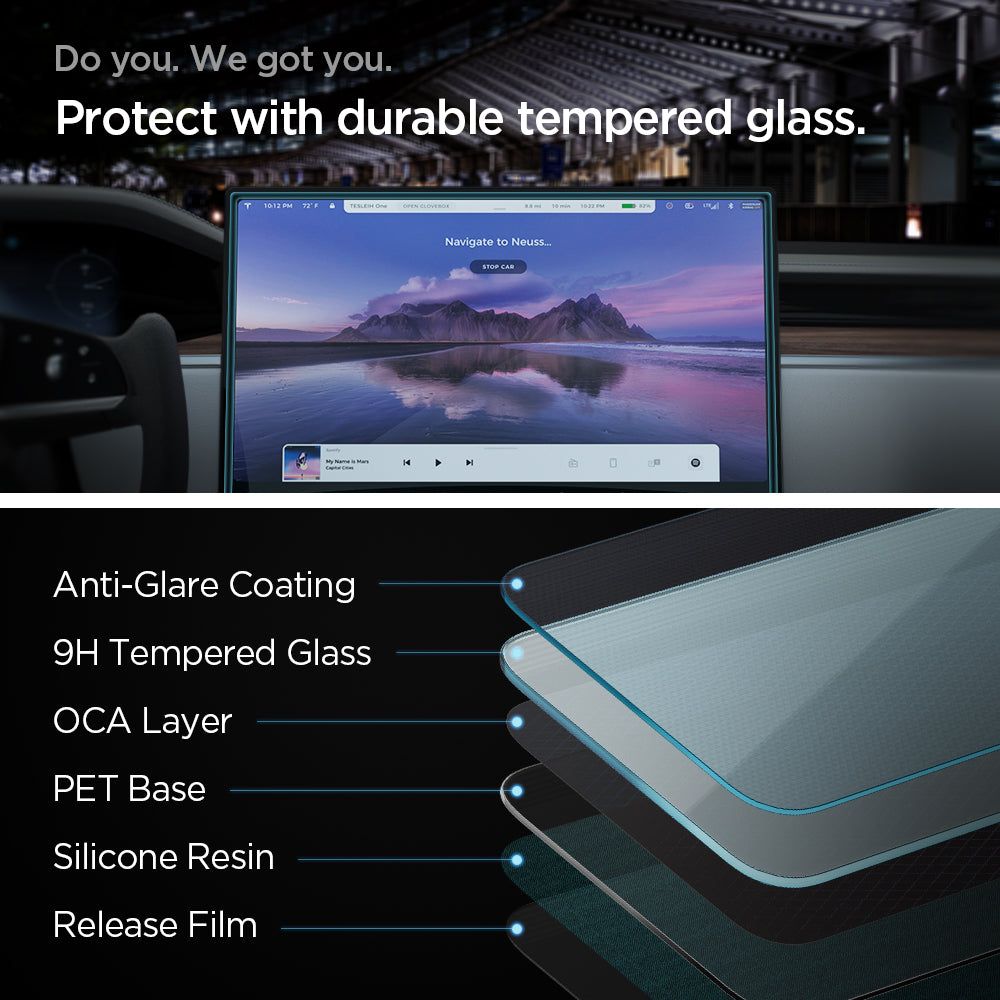 Spigen Glas.tR EZ Fit härdat glas för Tesla Model X 2022 / Model S 2021 - Svart