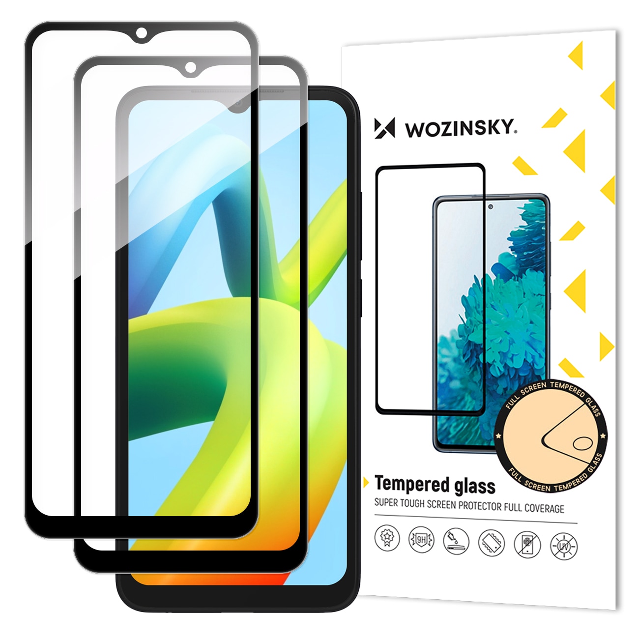 Wozinsky fullt lim härdat glas 2x för Xiaomi Redmi A2/A1 9H fullskärm med svart ram