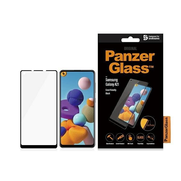 PanzerGlass E2E Reguljärt härdat glas för Samsung Galaxy A21 - med svart ram