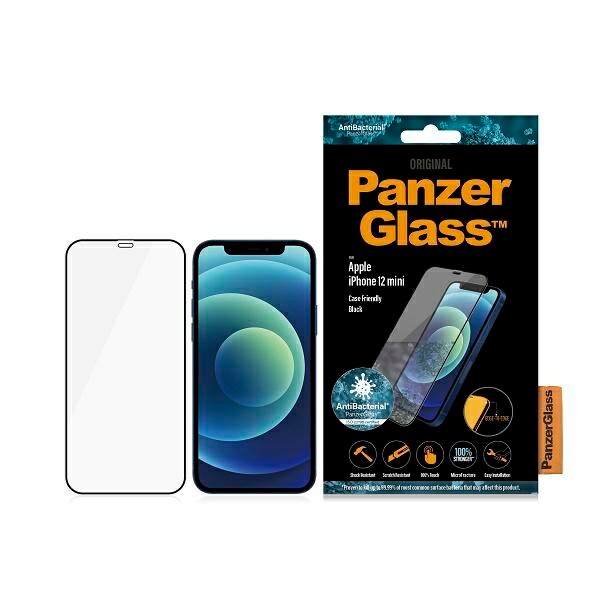 PanzerGlass E2E Super+ Microfracture antibakteriellt härdat glas för iPhone 12 mini - med svart ram