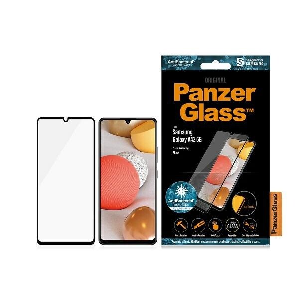 PanzerGlass E2E Super+ antibakteriellt härdat glas för Samsung Galaxy A42 5G - med svart ram