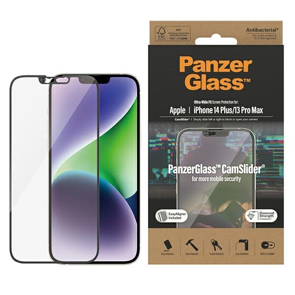 PanzerGlass Ultra-Wide Fit antibakteriellt glas med kameraskydd för iPhone 14 Plus / 13 Pro Max